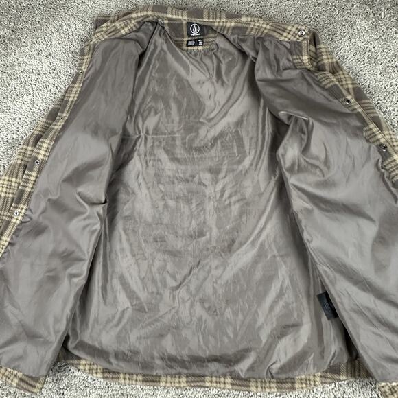 Volcom Shirt Jacket Mens XL Brown Plaid Fleece Button Up Lined Flannel Outdoor - Picture 6 of 12